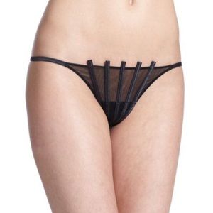 NWT Graphique Striped Sheer Thong w/ Boning Black